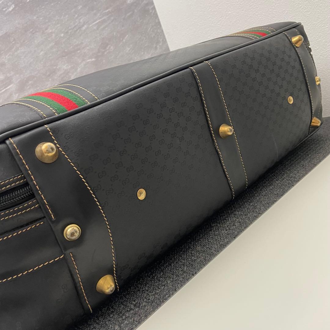 極美品✨グッチ 幅51cm レザー ボストンバッグ シェリーライン GG 黒
