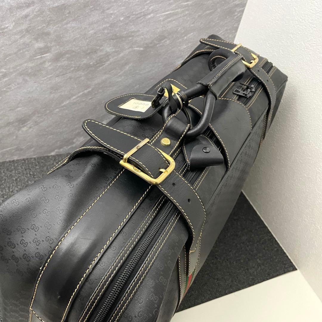 極美品✨グッチ 幅51cm レザー ボストンバッグ シェリーライン GG 黒