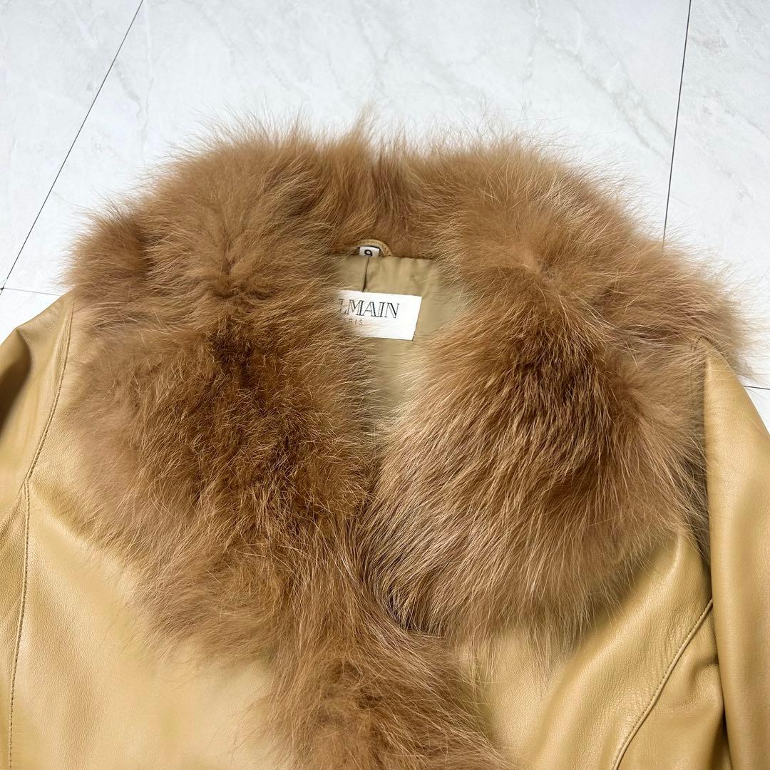 極美品BALMAIN ベルト付き レザー フォックスファー ジャケット 9