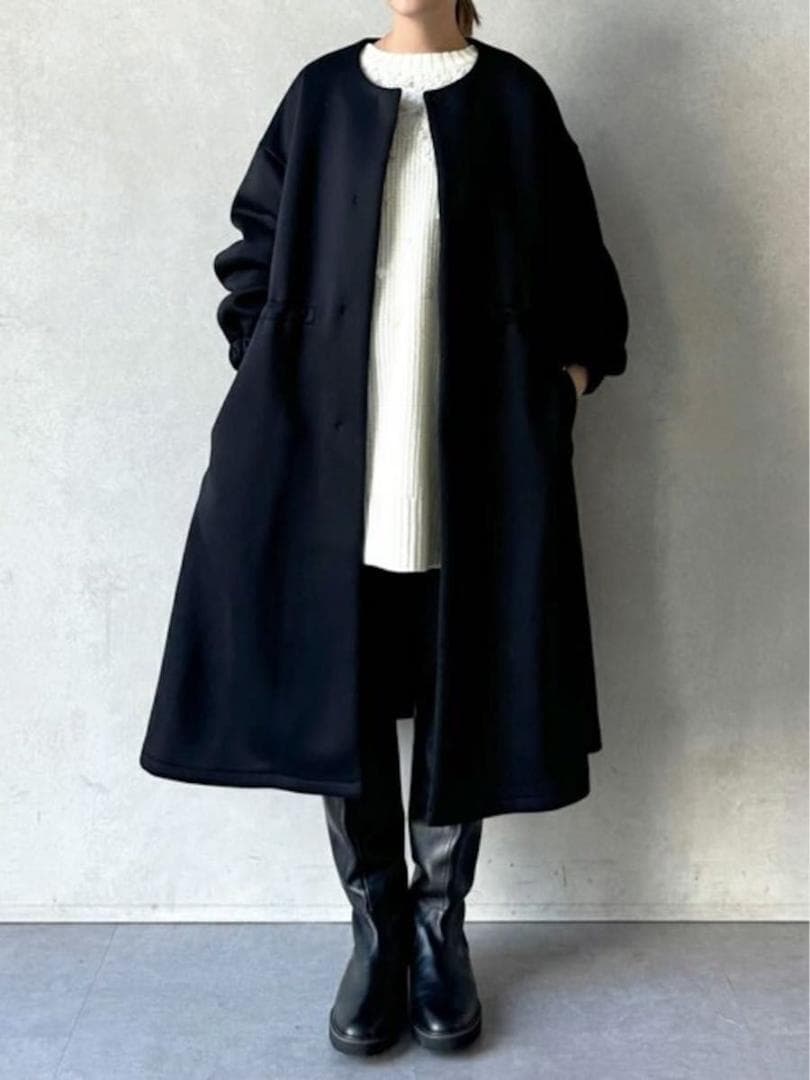 BEARDSLEY ダンボールギャザーコート　ブラック　ビアズリー　ノーカラー