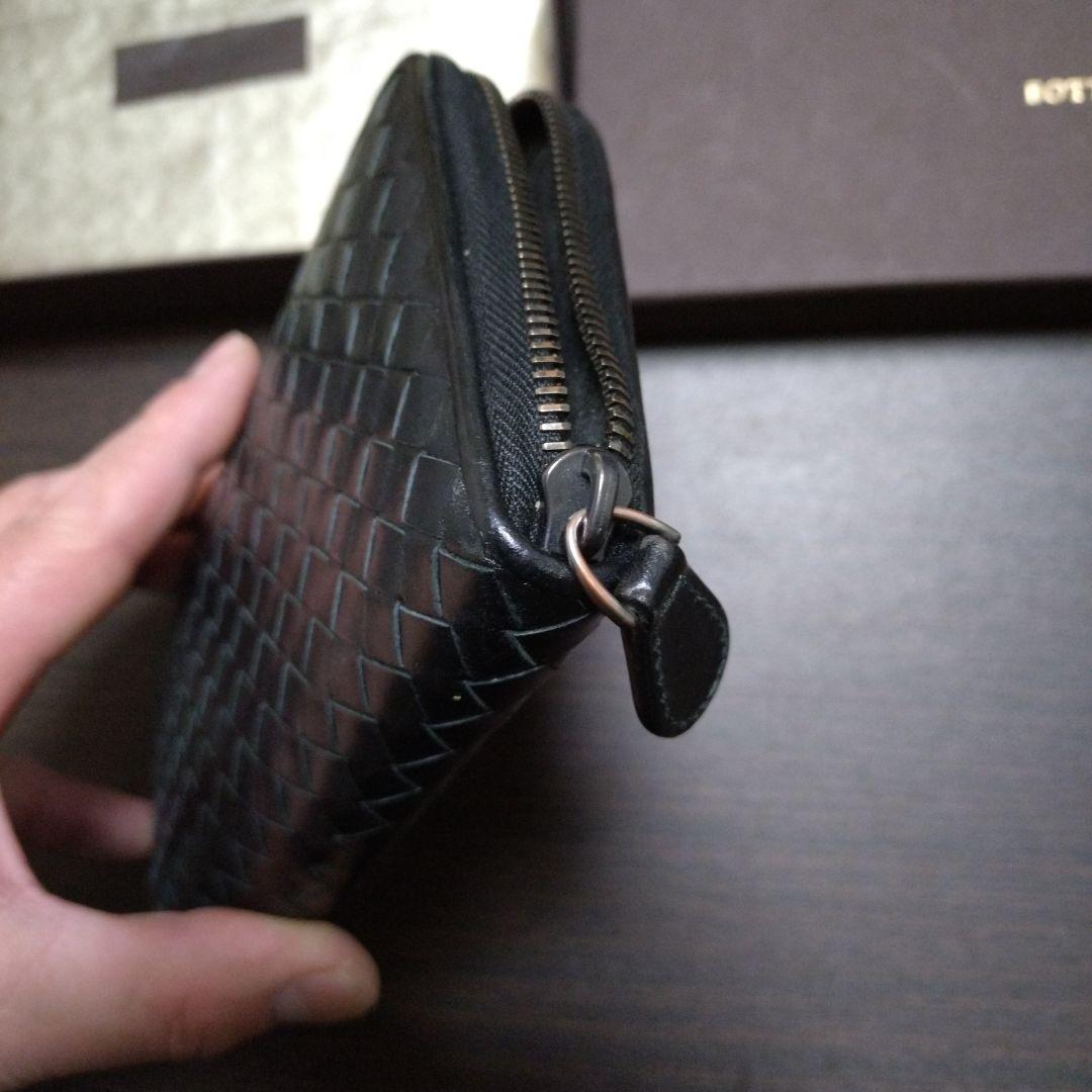 ラ*0様 BOTTEGA VENETA ブラックレザーラウンドジップ長財布