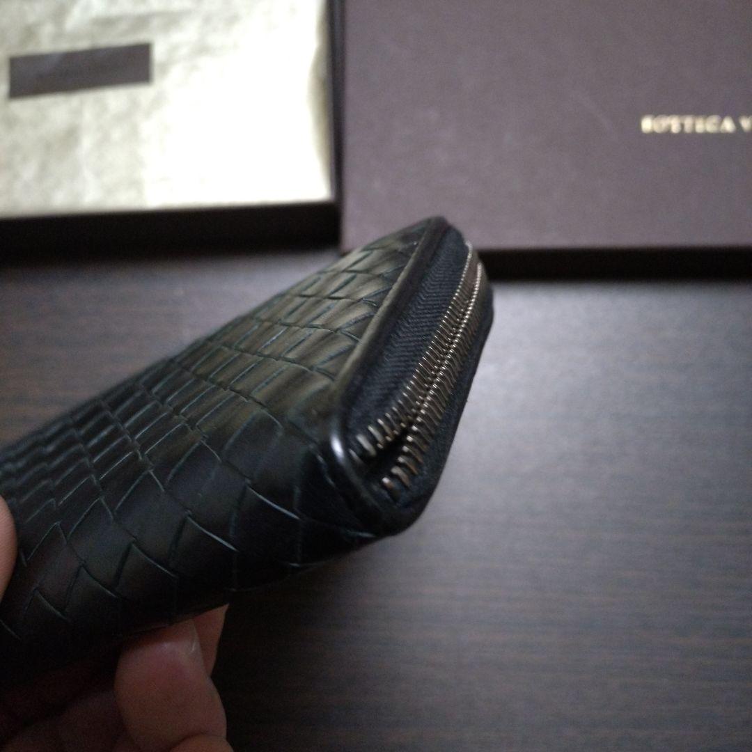 ラ*0様 BOTTEGA VENETA ブラックレザーラウンドジップ長財布