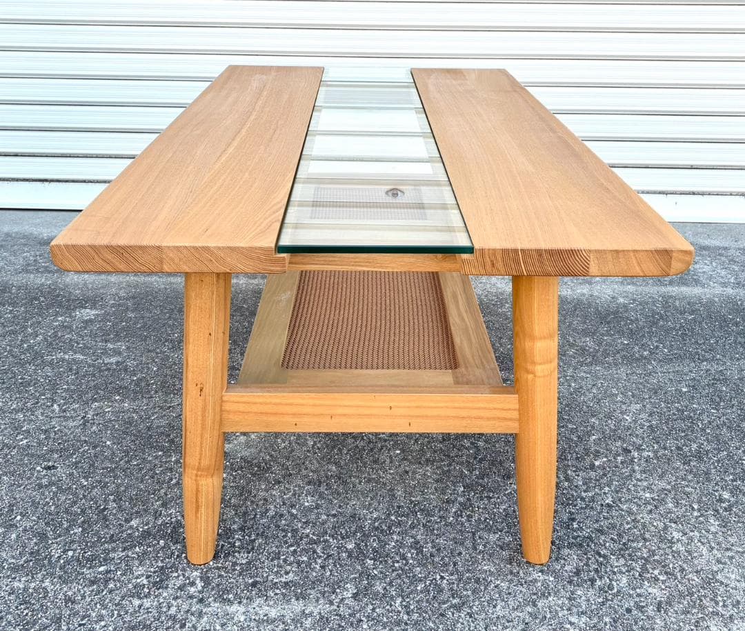 【美品】NAGANO INTERIOR センターテーブル ガラス 天然木