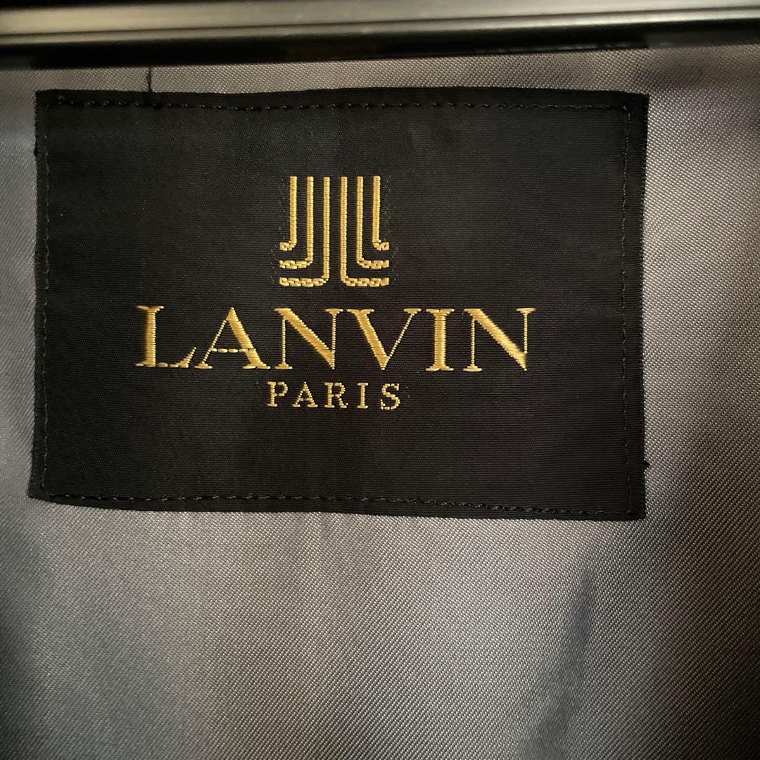 LANVIN ネイビー ステンカラーコート L ウール　シルク