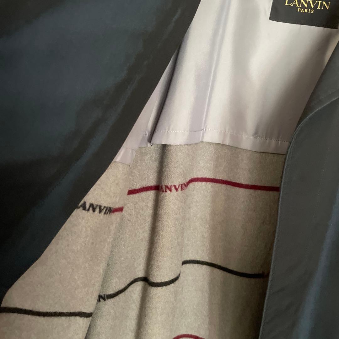 LANVIN ネイビー ステンカラーコート L ウール　シルク