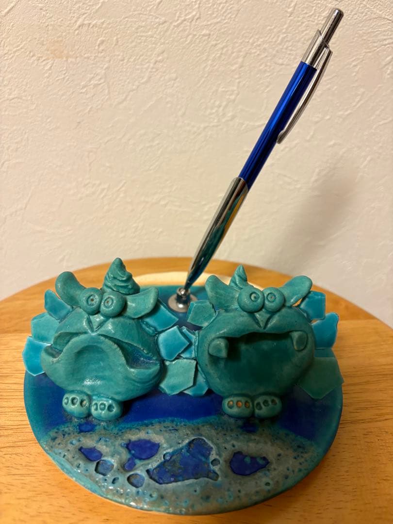 やちむん　うるま陶器　シーサー付きペン立て　シーサー　ペン立て