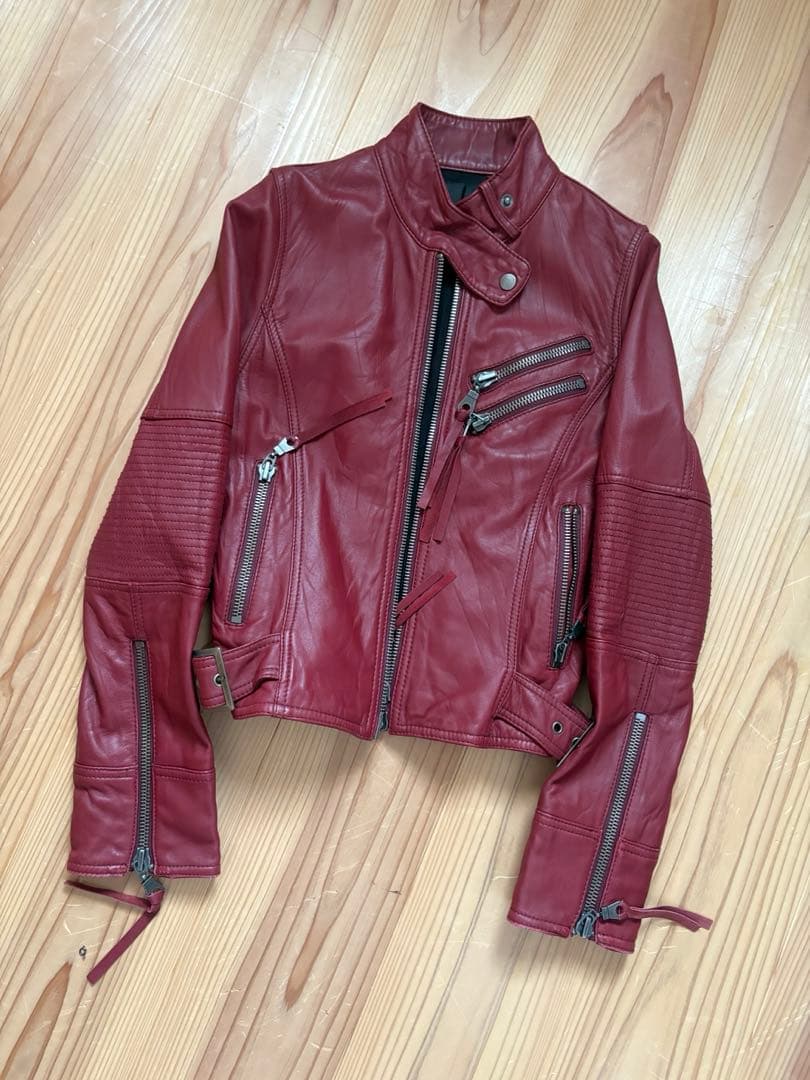 レディース レザージャケット 赤　ライダースジャケット