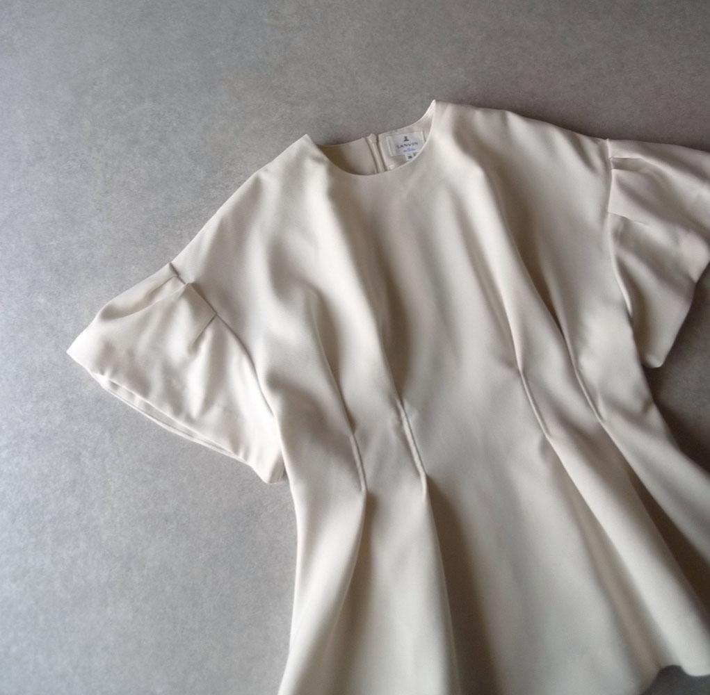 美品 ランバンオンブルー 2万 ペプラムブラウス ホワイト ギャザーブラウス