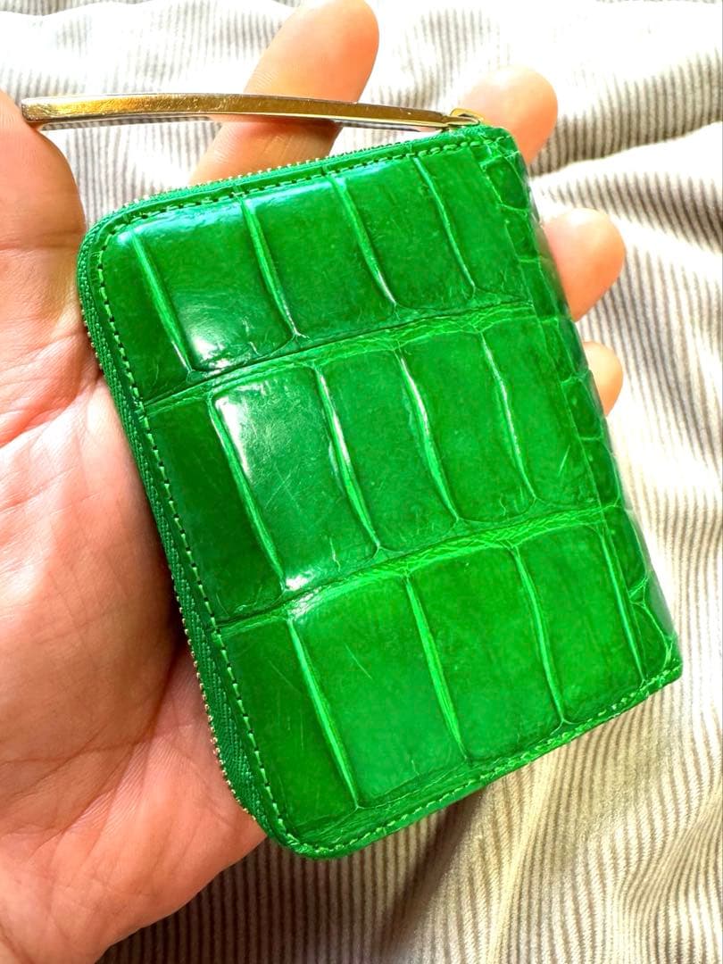 最終値下げ！！　クロコダイル　池田工芸　シャイニンググリーン　ミニ財布