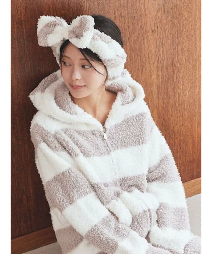 【新品】ジェラピケ　ボーダーパーカ&ショートパンツセット【モカ】