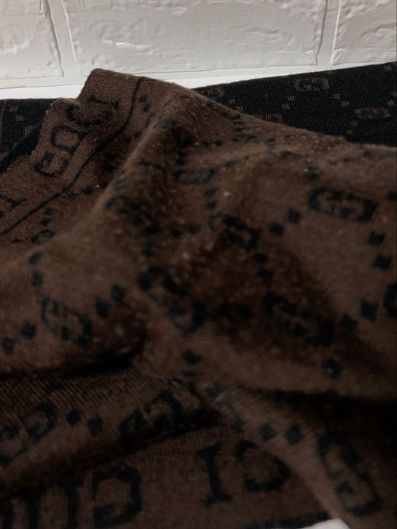 グッチ　GUCCI マフラー　GG ブラック×ブラウン