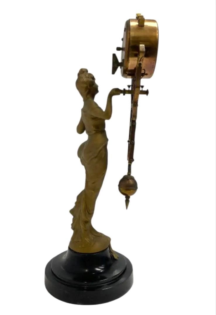 Fuji アナログ置時計　8DAY 手巻き 女神像　振り子 時計　25ス317