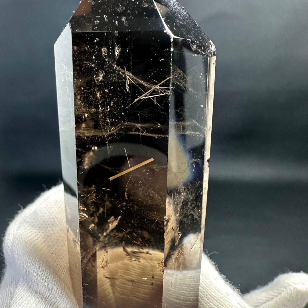 【金運· 魔除 】ゴールドルチル ☆虹☆スモーキークォーツダブルポイントA948