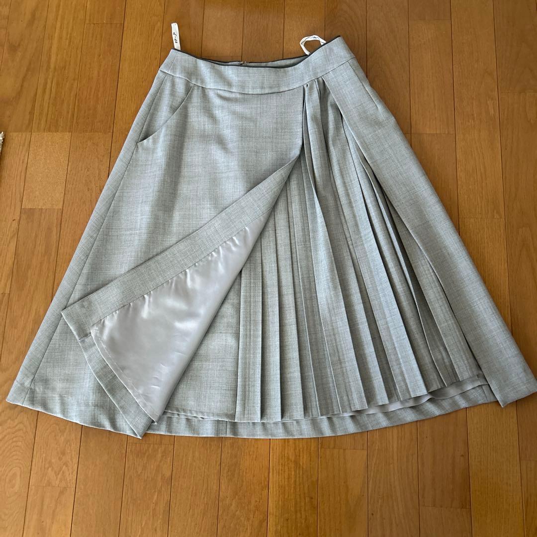 エフデ　ef-de グレー プリーツスカート　11号 スカート　巻きスカート