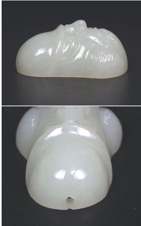 送料無料　和田玉/白玉彫刻　男根/菩提達磨像　59ｇ　箱付　時代物