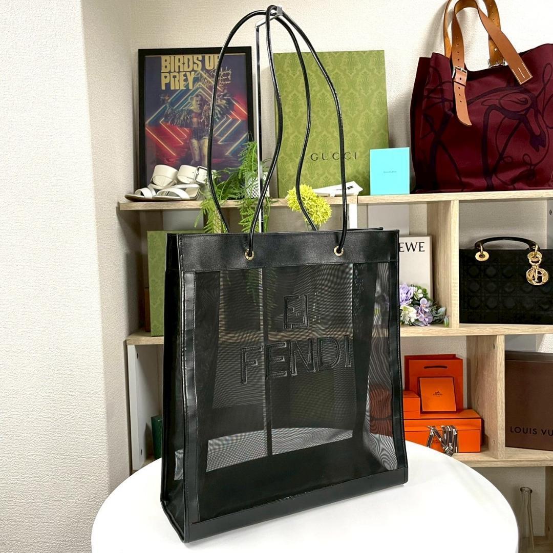 未着用 OLD FENDI ズッカ レザー メッシュ トートバッグ A4収納可