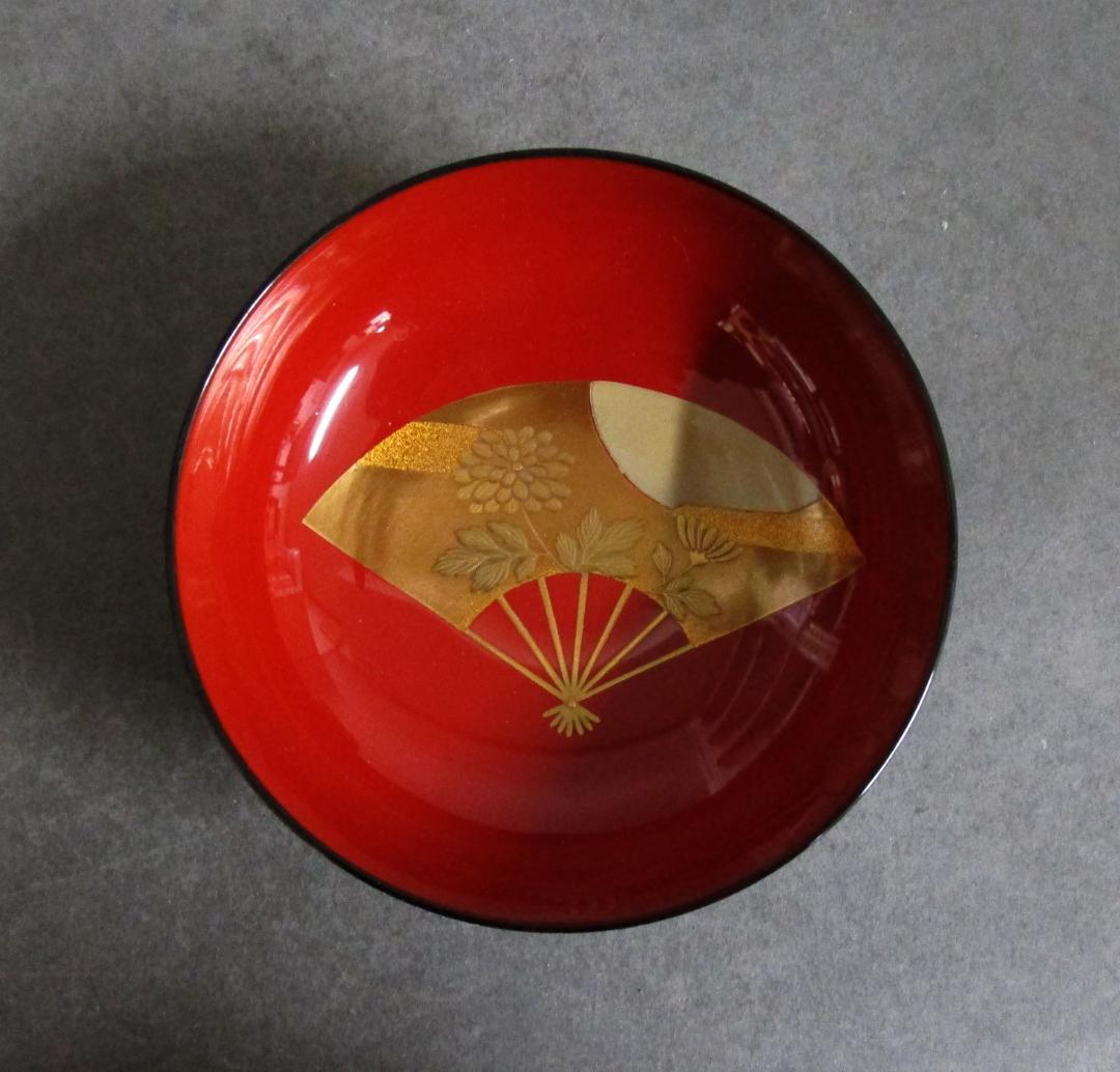 輪島塗［扇面蒔絵 煮物碗］5客揃い　購入先：松坂屋　購入価格：65万円