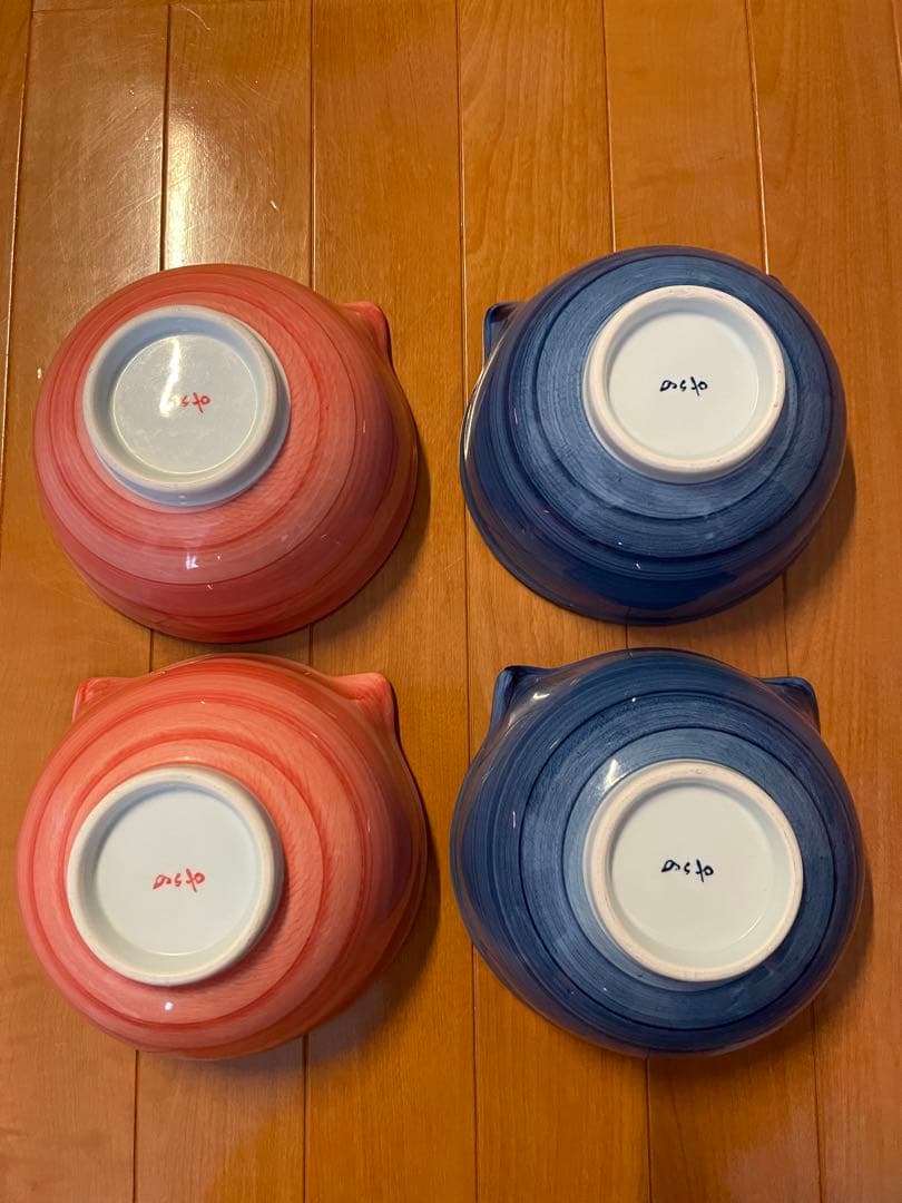 のらや　猫食器 猫柄のかわいい猫耳どんぶり ブルー&ピンク　中丼