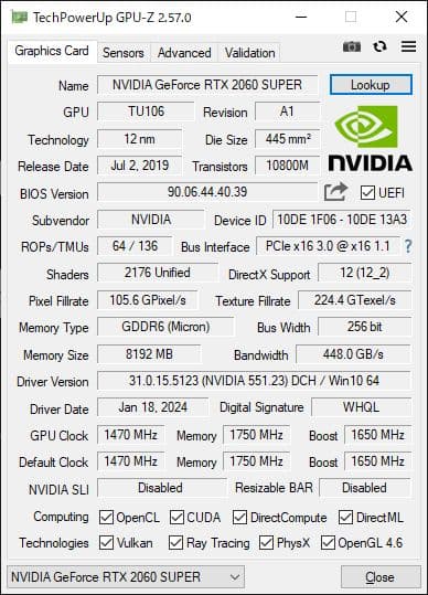 グラフィックボード・グラボ・ビデオカード RTX2060 Super 8GB GDDR6 256Bit