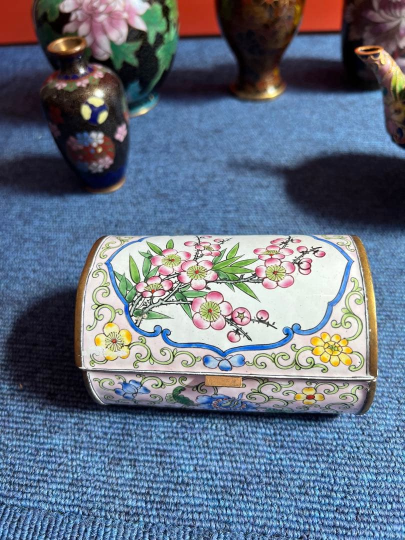 1012  中国　景泰藍　七宝　琺瑯　急須1   花瓶4  小物入れ1  時代物