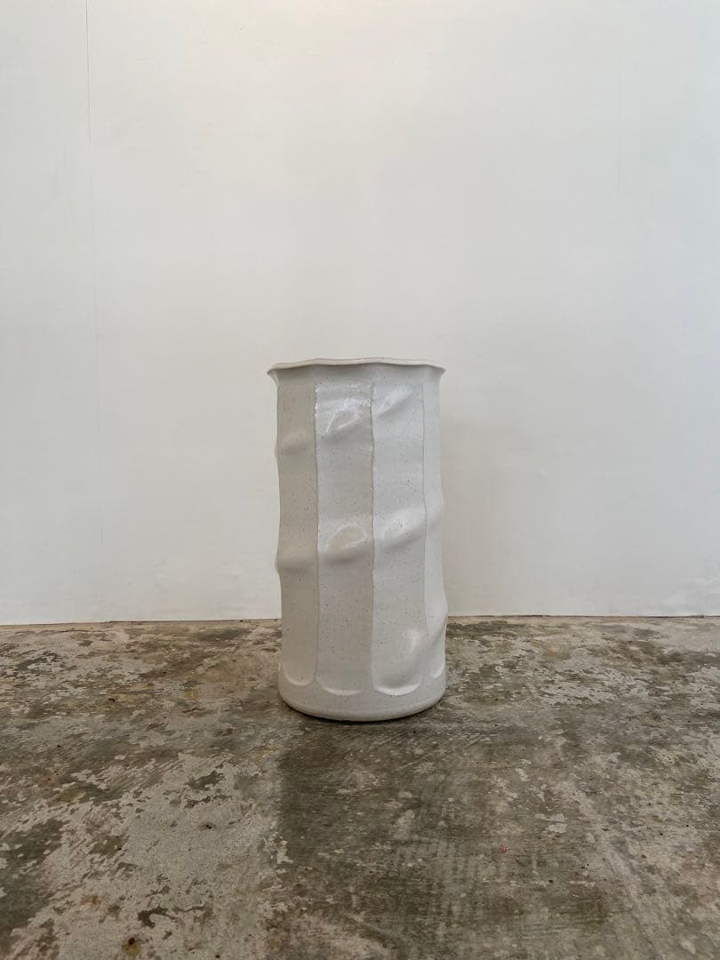 ホワイト陶器製傘立て 円筒形