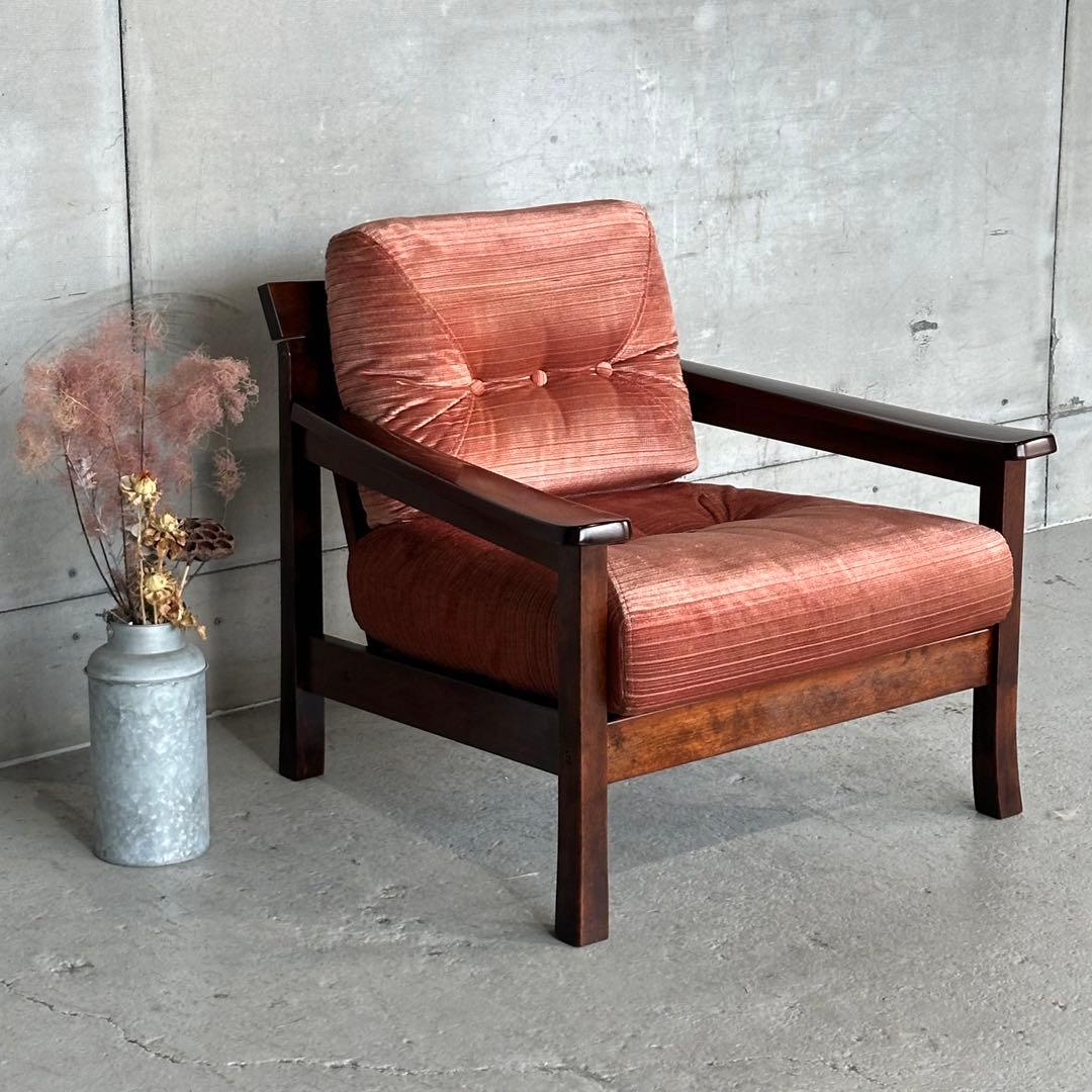 ★80s★ 昭和レトロ 森繁 MORISHIGE 1Pソファ｜無垢木枠 和モダン
