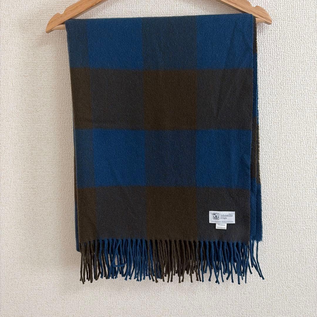 ジョンストンズ 大判　カシミヤストール　ブロックチェック　別注　限定