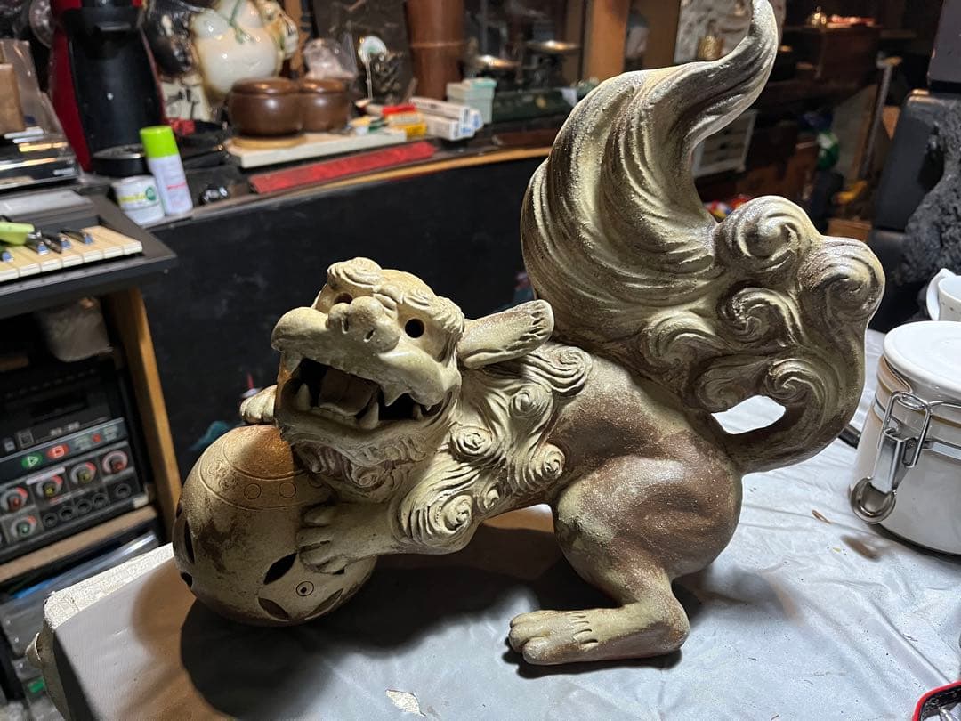 狛犬、備前焼狛犬、古備前獅子、獅子、35センチ狛犬、縁起置物、魔除け置物