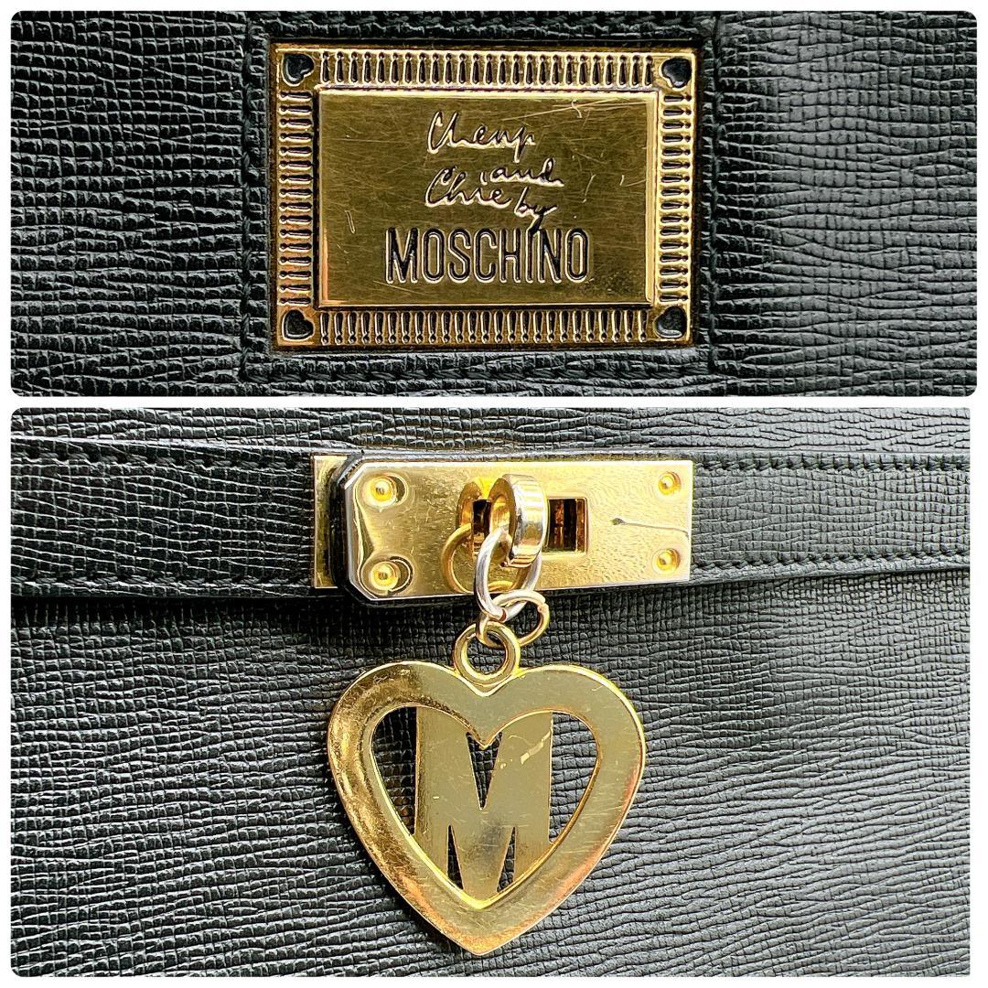 Moschino レザー ロゴプレート トートバッグ ブラック f649