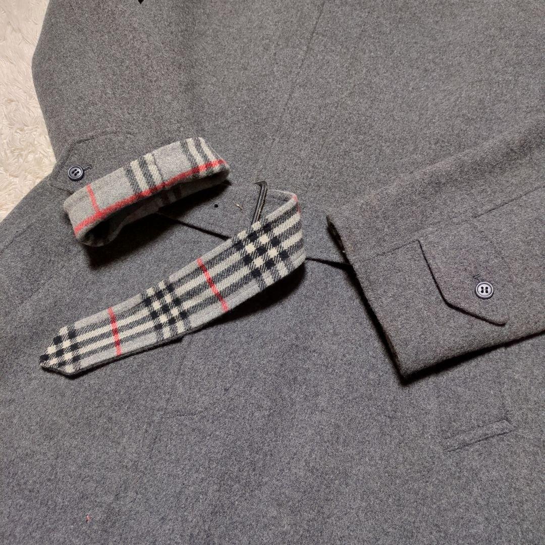 美品！バーバリー　ウールロングコート　L　裏地ノバチェック　グレー　ベルト付き