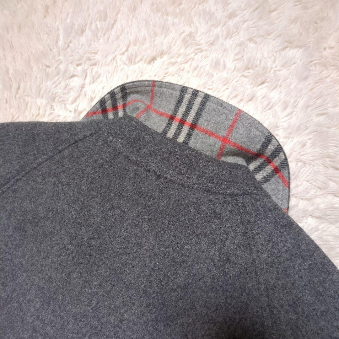 美品！バーバリー　ウールロングコート　L　裏地ノバチェック　グレー　ベルト付き