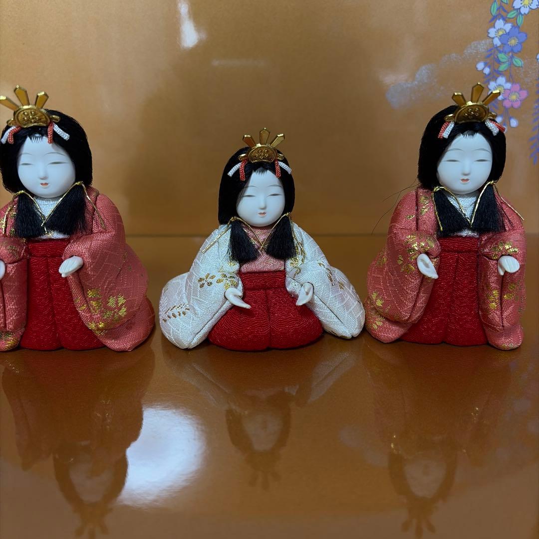 雛人形 5体セット　台座屏風　羽はたき付き