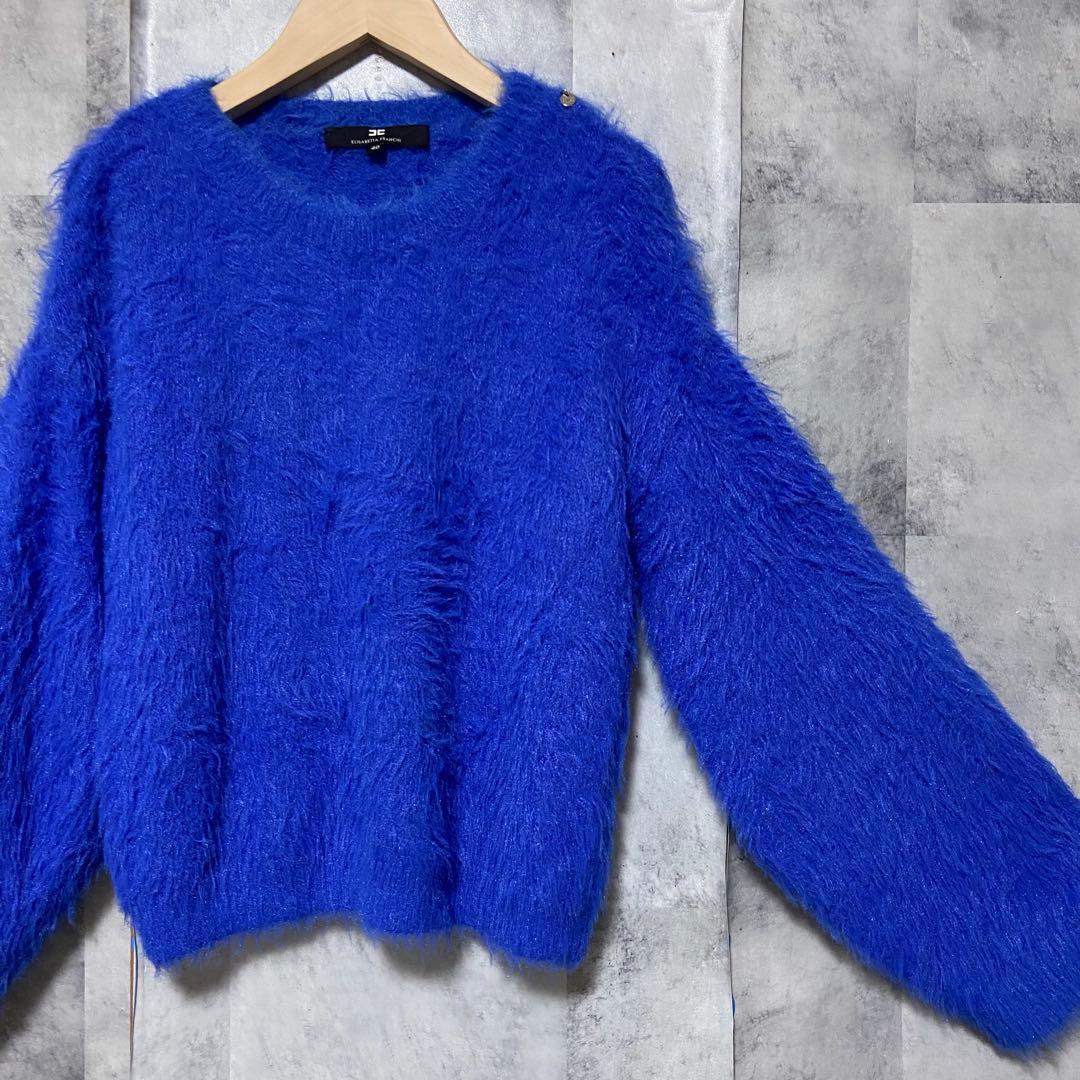 【ELISABETTA FRANCHI】シャギーニット サイズ40 ブルー 青