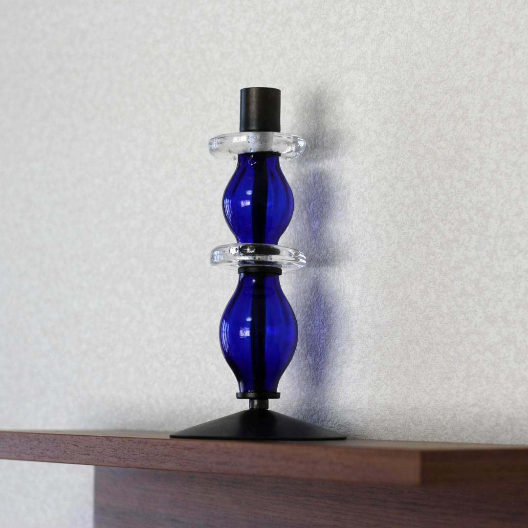 【美品・刻印】エリックホグラン　キャンドルスタンド オニオン型2段　ブルー 02