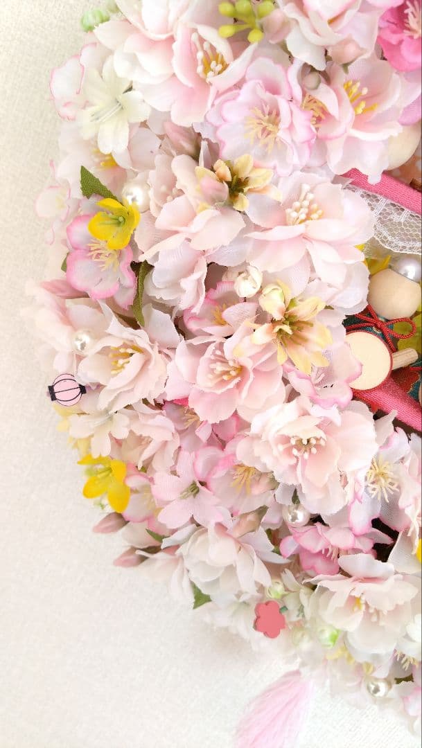 ♡豪華♡ ひな祭り フラワーリース ♡ 桜リース ♡ウッドビーズ＆桜 ♡大きめ♡