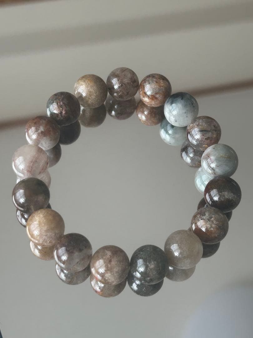 大玉12mm★ルチル入 四季ガーデンクォーツ ブレスレット 内径17cm 虹