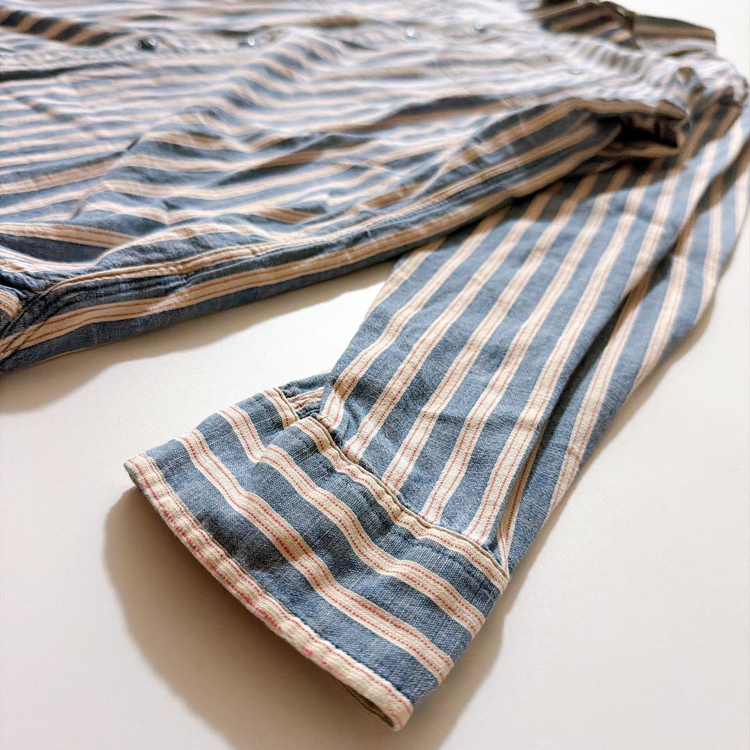 マチ有✨️RRL ブルーストライプワークシャツ インディゴ レッドステッチ L