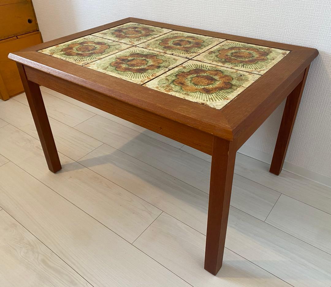 北欧 ビンテージ タイル テーブル 花 チーク