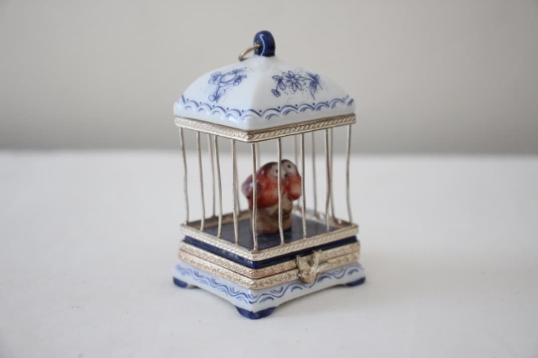 フランス　リモージュボックス　鳥籠　小物入れ　ピルケース
