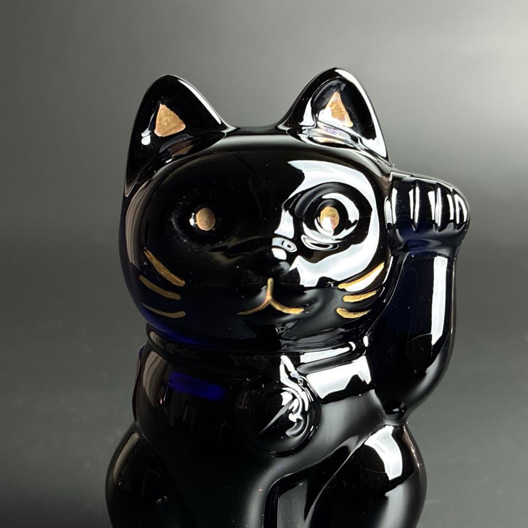 未使用 バカラ まねき猫 クリア ミッドナイト 2個 座布団付き 招き猫 置物