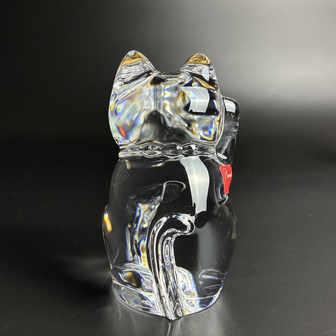 未使用 バカラ まねき猫 クリア ミッドナイト 2個 座布団付き 招き猫 置物