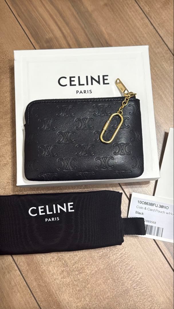 CELINEセリーヌ  カードポーチ トリオンフ カーフスキン 黒