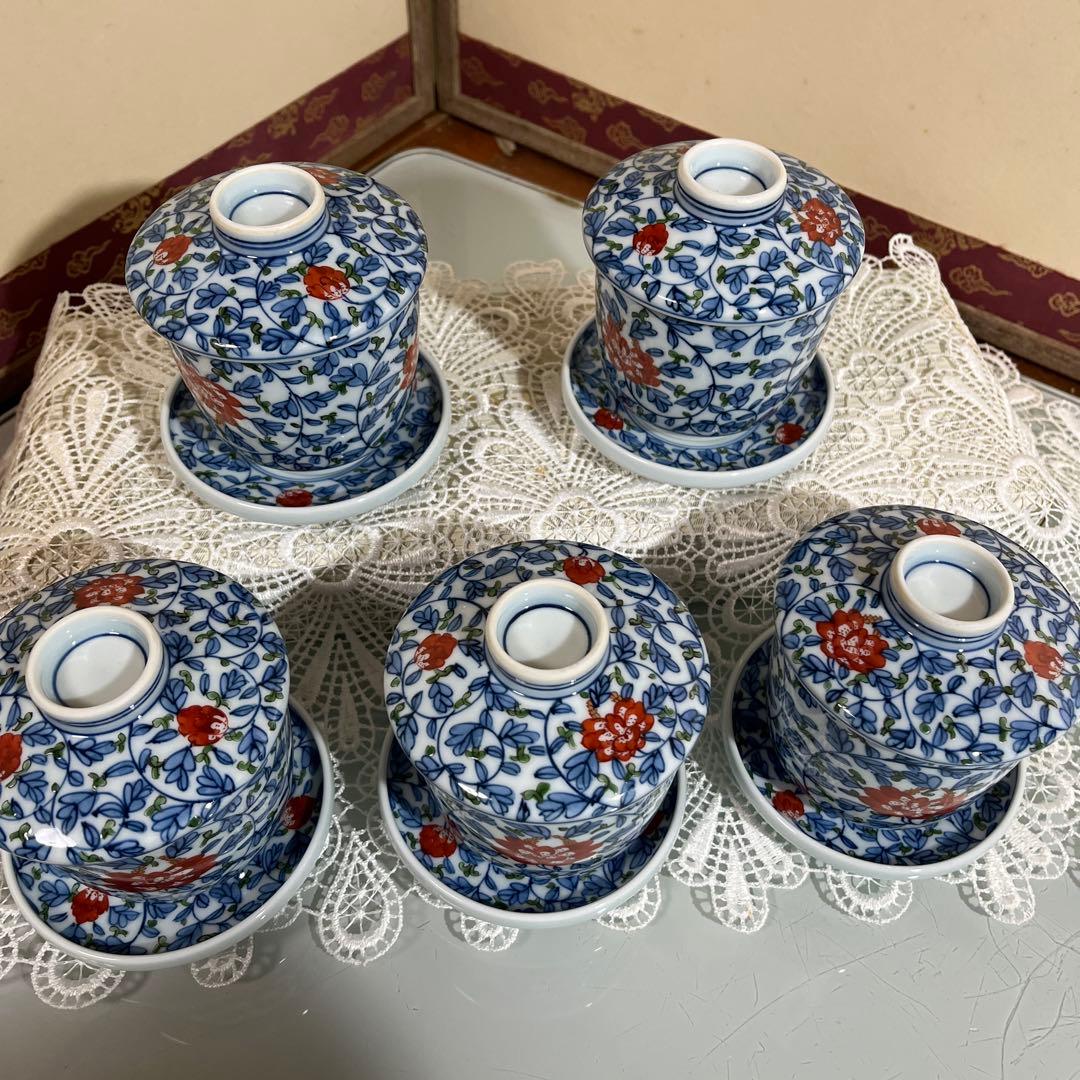 源右衛門　唐草牡丹　蒸し茶碗5客（H）