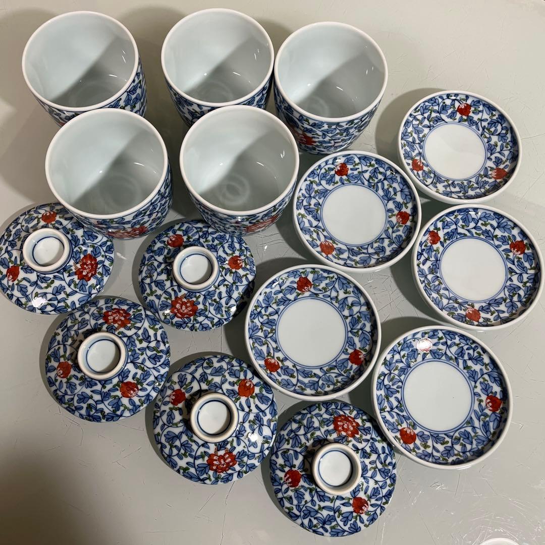 源右衛門　唐草牡丹　蒸し茶碗5客（H）