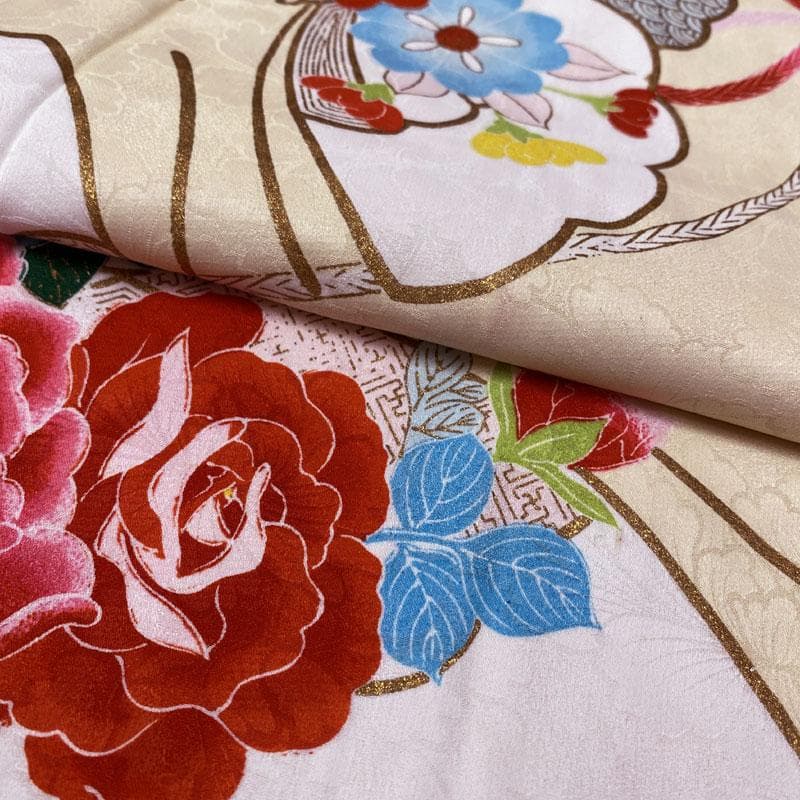 506ag67◎七五三 七歳 女児 セミアンティーク 着物&袋帯 総柄 蝶 花◎