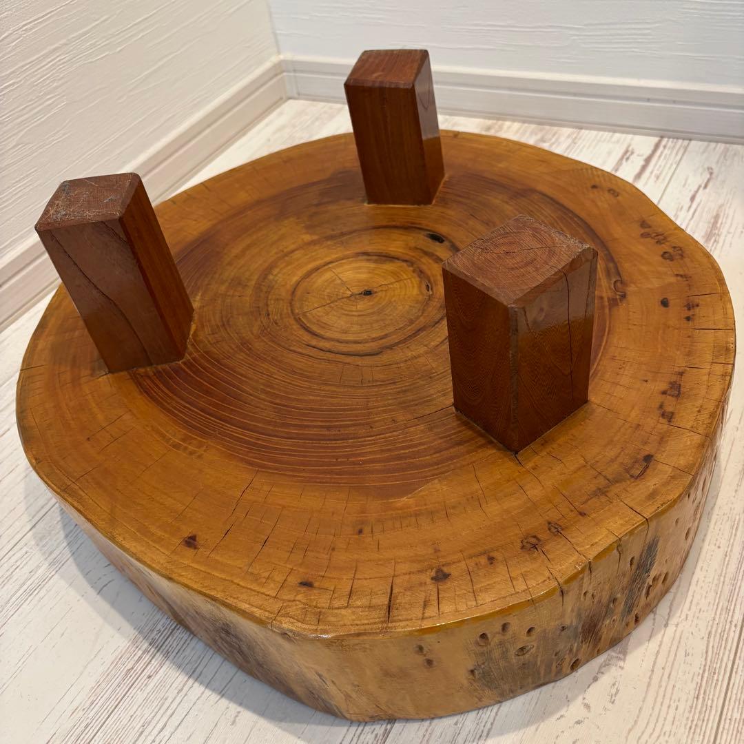 無垢板 一枚板 飾り台 テーブル 木製 昭和レトロ 丸太 輪切り 座卓