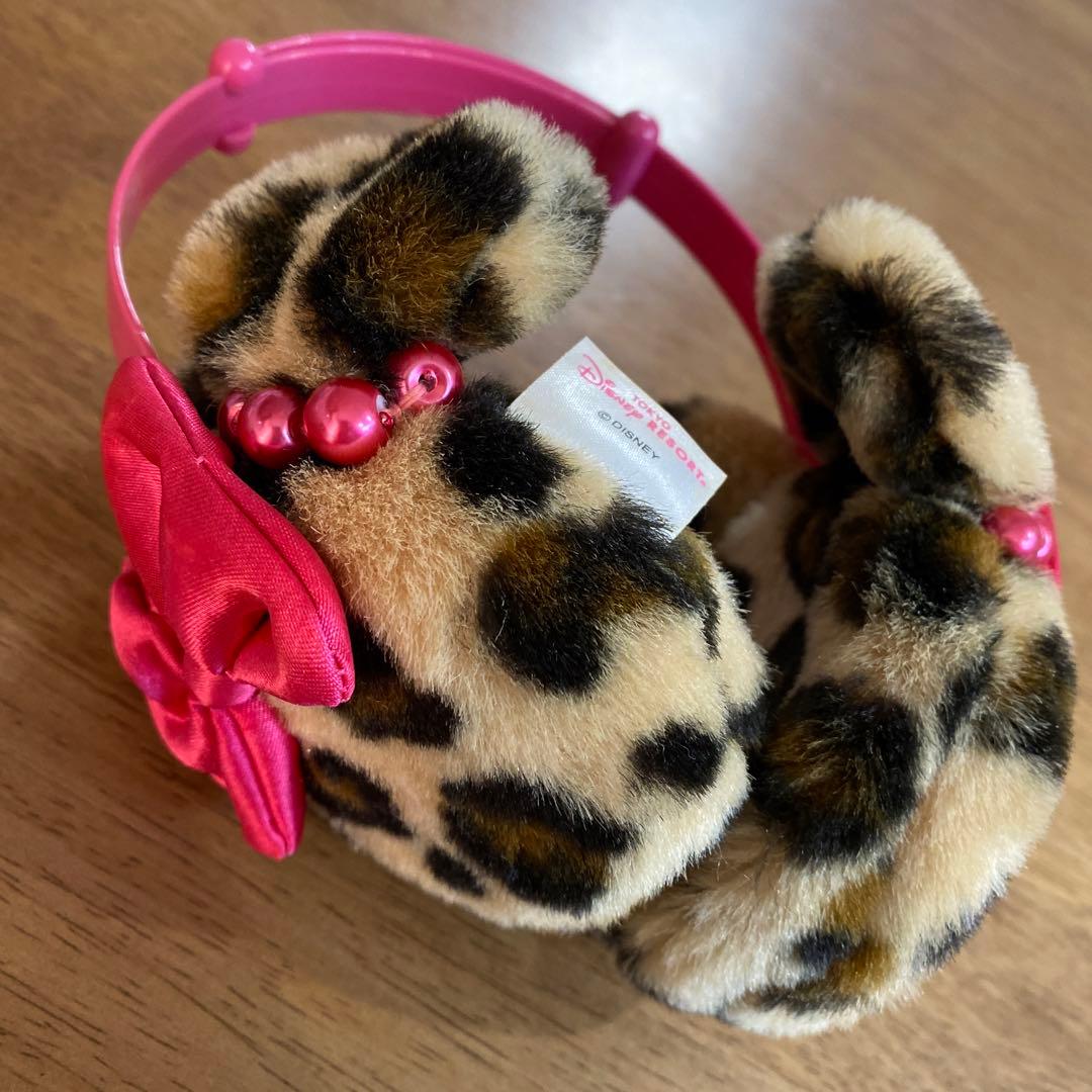 ディズニー　ヒョウ柄　イヤーマフ　耳当て　ファー　ミニー　ピンクリボン