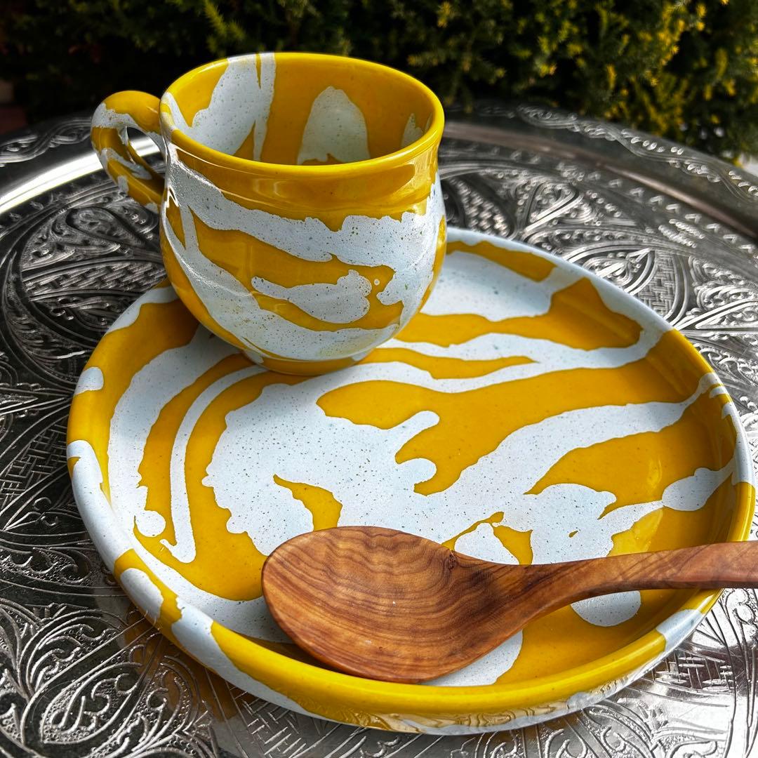 ハネンさんのカラフル陶器　プレート約22cmとマグカップセット　BVSJT