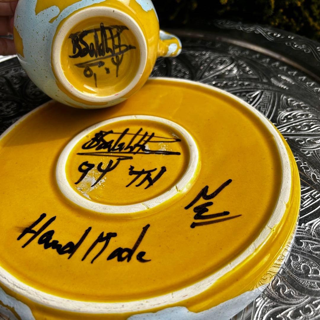 ハネンさんのカラフル陶器　プレート約22cmとマグカップセット　BVSJT