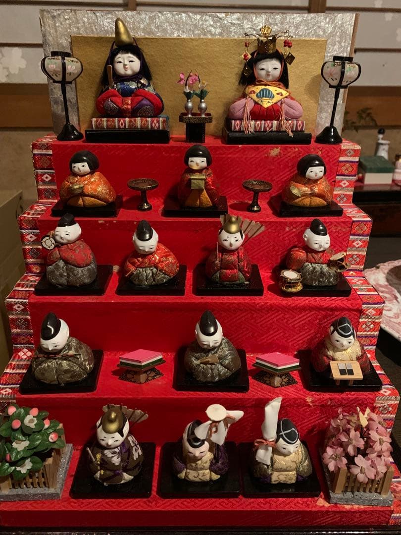 雛人形 雛祭り ミニひな壇 伝統的な五段式雛人形 アンティーク レトロ 三人官女